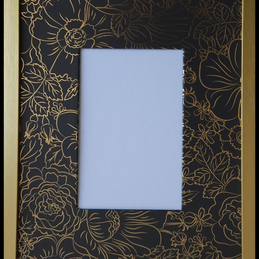 Elegant Black & Gold Floral Paper-Wrapped Frame + Mat Combo | Luxury | Roses